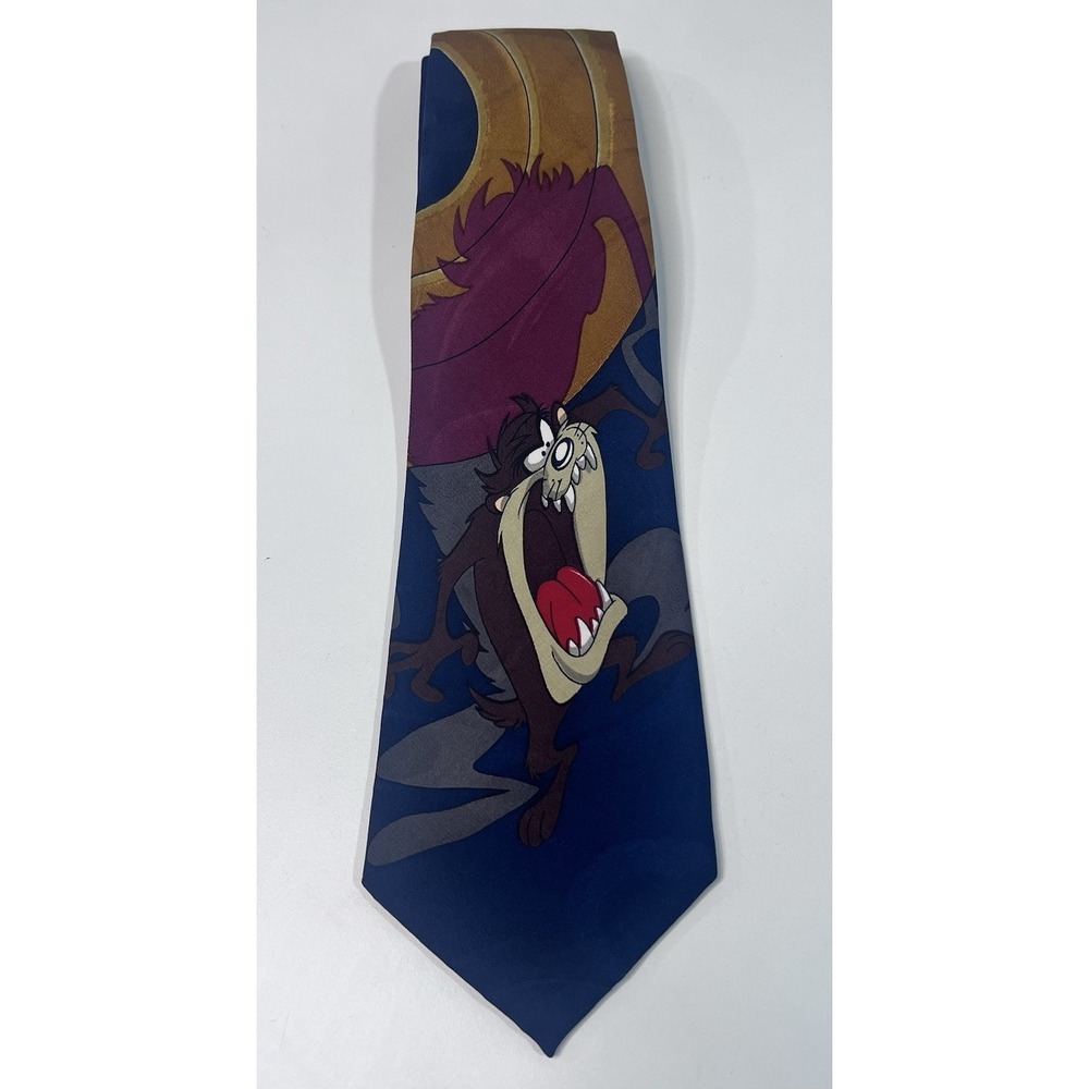 Looney Tunes Tazmanian Devil Taz Novelty Tie Picasso Hand Made Blue Vintage 56x4